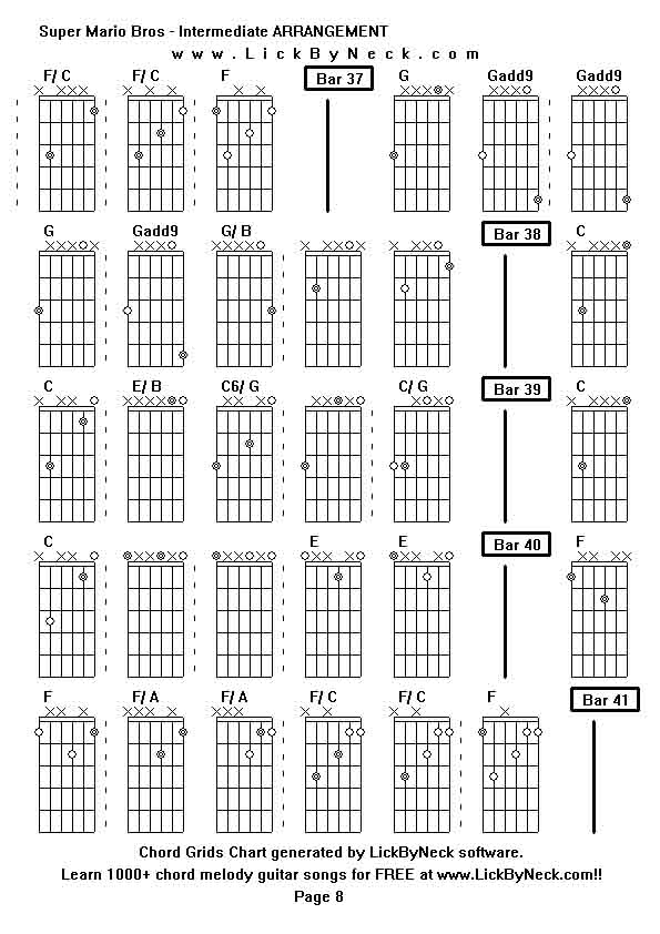 Chord Grids Chart of chord melody fingerstyle guitar song-Super Mario Bros - Intermediate ARRANGEMENT,generated by LickByNeck software.